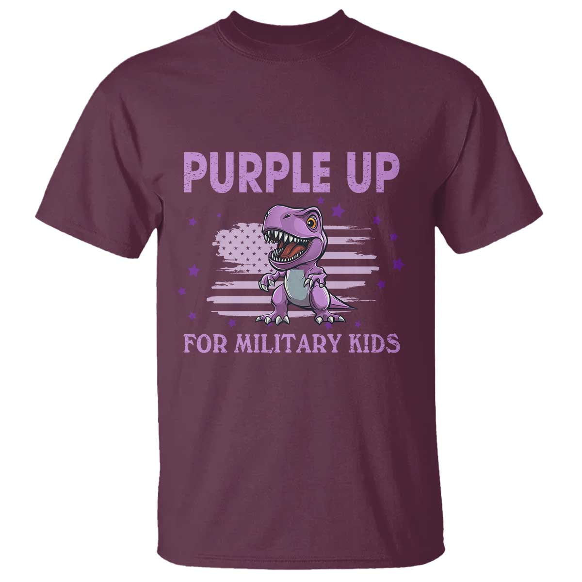 Purple Up For Military Kids T Shirt Military Child Month Dinosaur American Flag