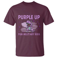 Purple Up For Military Kids T Shirt Military Child Month Dinosaur American Flag