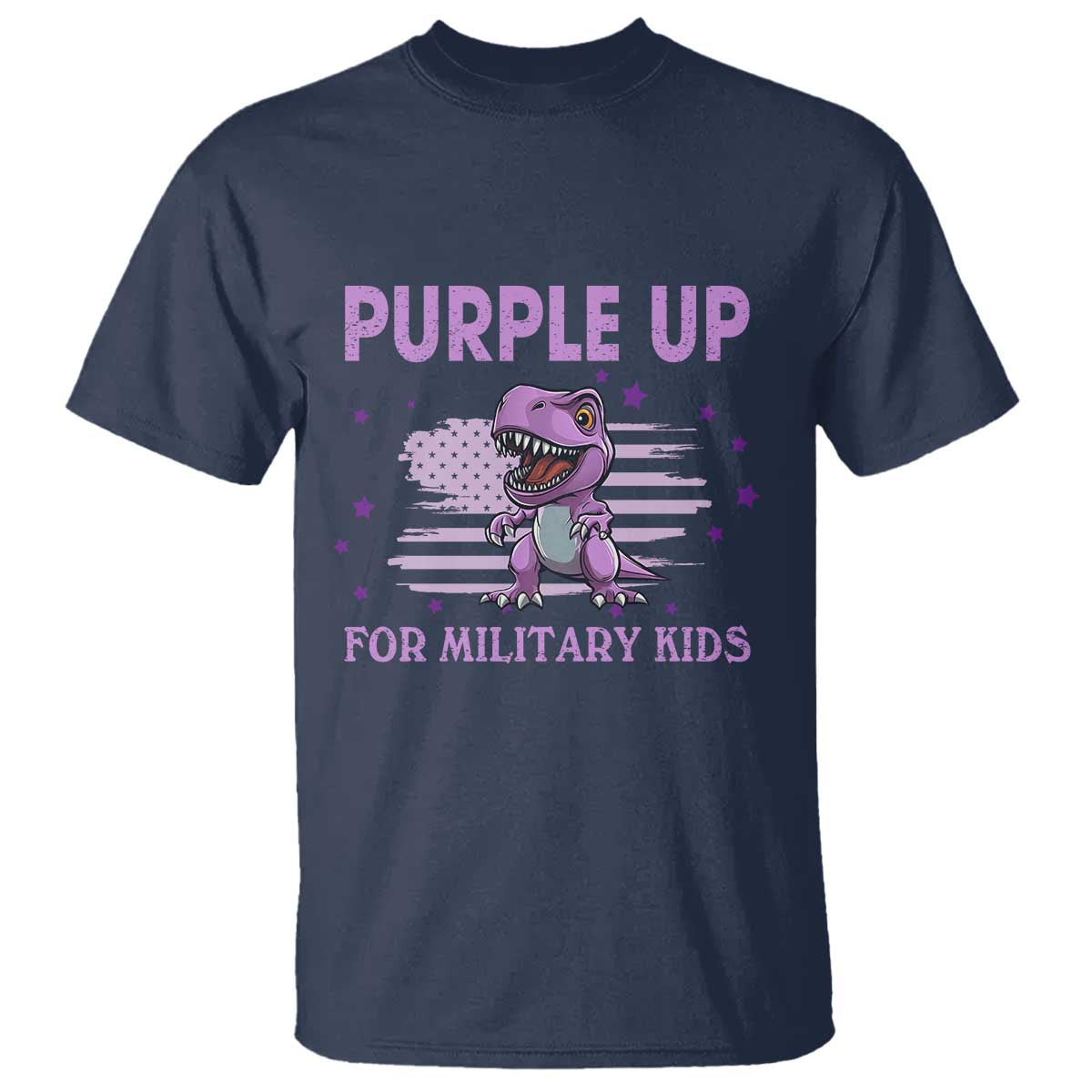 Purple Up For Military Kids T Shirt Military Child Month Dinosaur American Flag