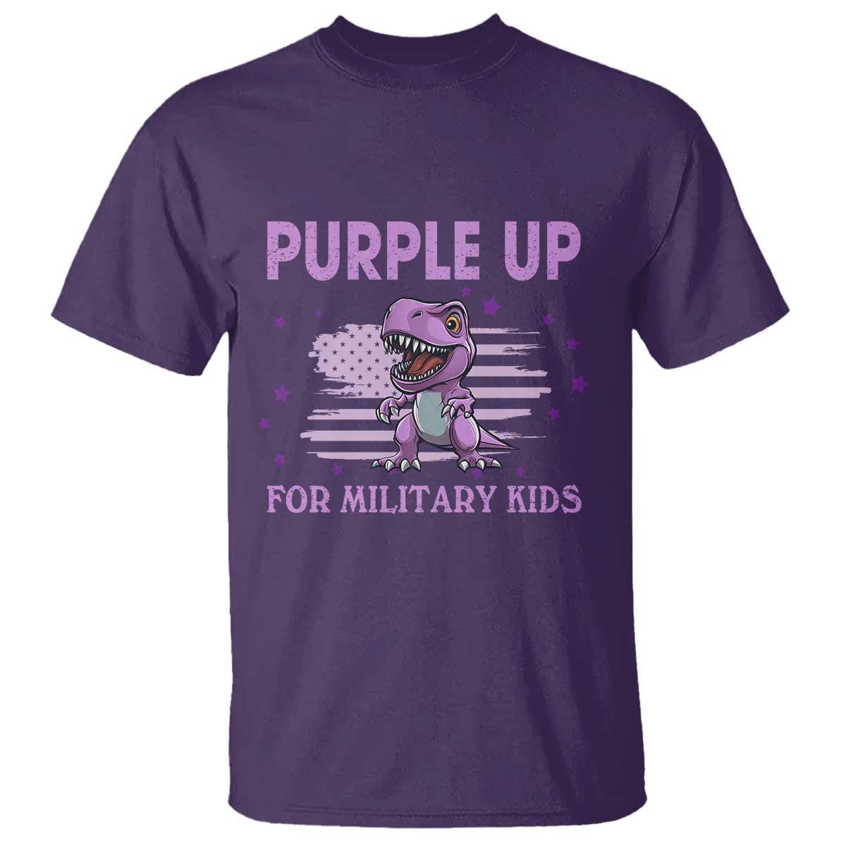Purple Up For Military Kids T Shirt Military Child Month Dinosaur American Flag