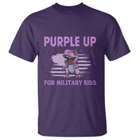 Purple Up For Military Kids T Shirt Military Child Month Dinosaur American Flag