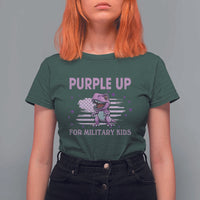 Purple Up For Military Kids T Shirt For Women Military Child Month Dinosaur American Flag