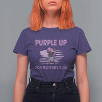 Purple Up For Military Kids T Shirt For Women Military Child Month Dinosaur American Flag