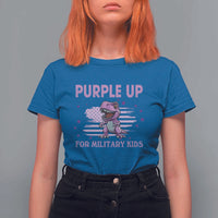Purple Up For Military Kids T Shirt For Women Military Child Month Dinosaur American Flag