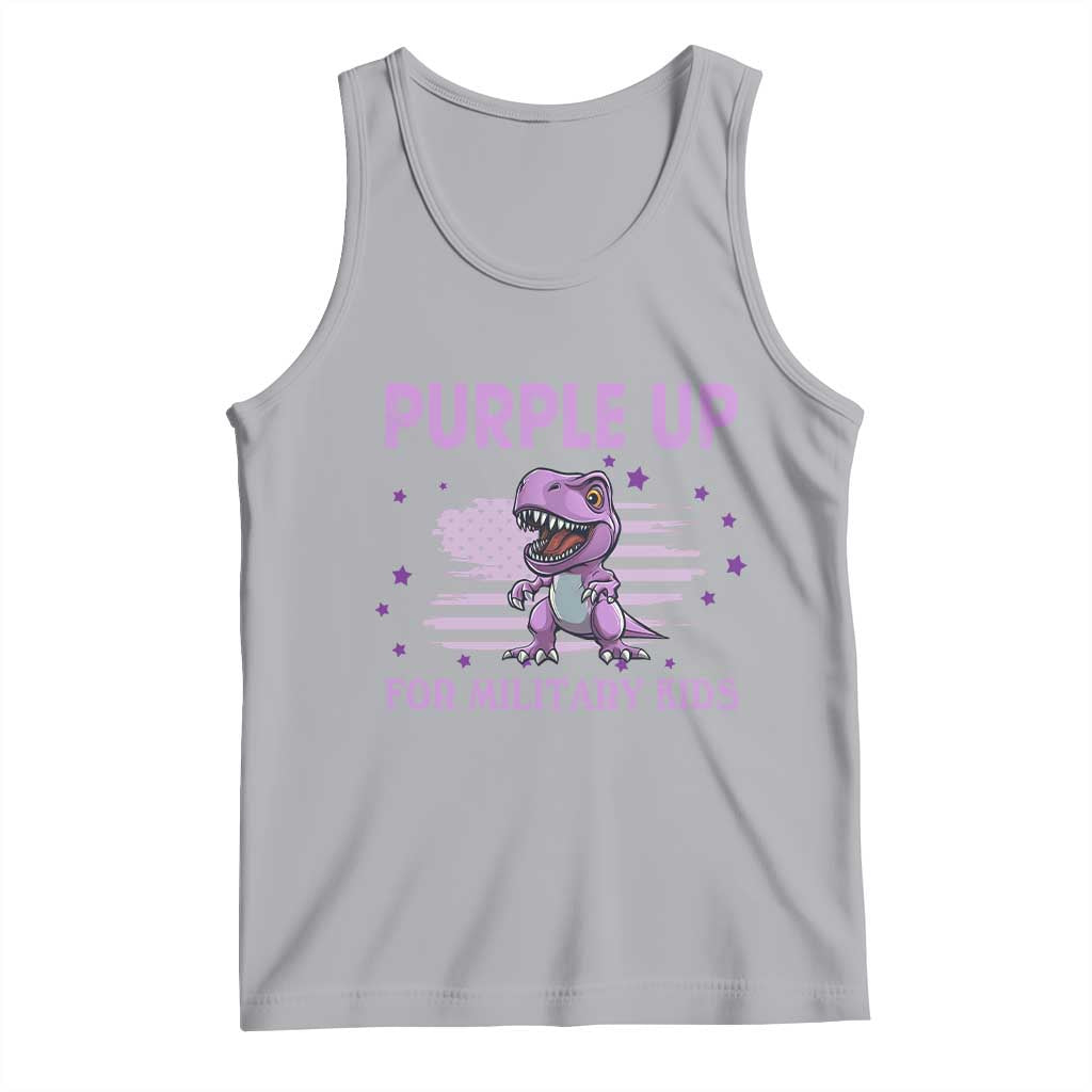 Purple Up For Military Kids Tank Top Military Child Month Dinosaur American Flag