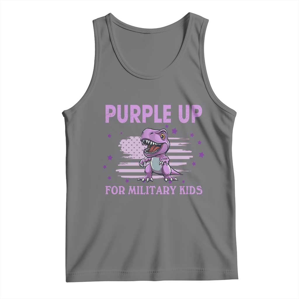 Purple Up For Military Kids Tank Top Military Child Month Dinosaur American Flag