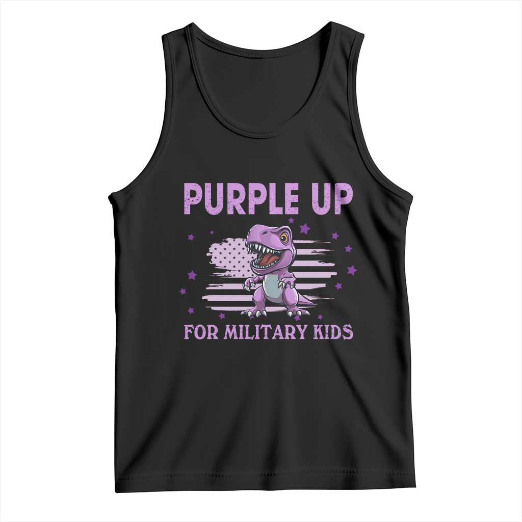 Purple Up For Military Kids Tank Top Military Child Month Dinosaur American Flag
