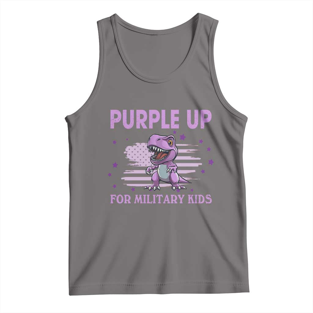 Purple Up For Military Kids Tank Top Military Child Month Dinosaur American Flag