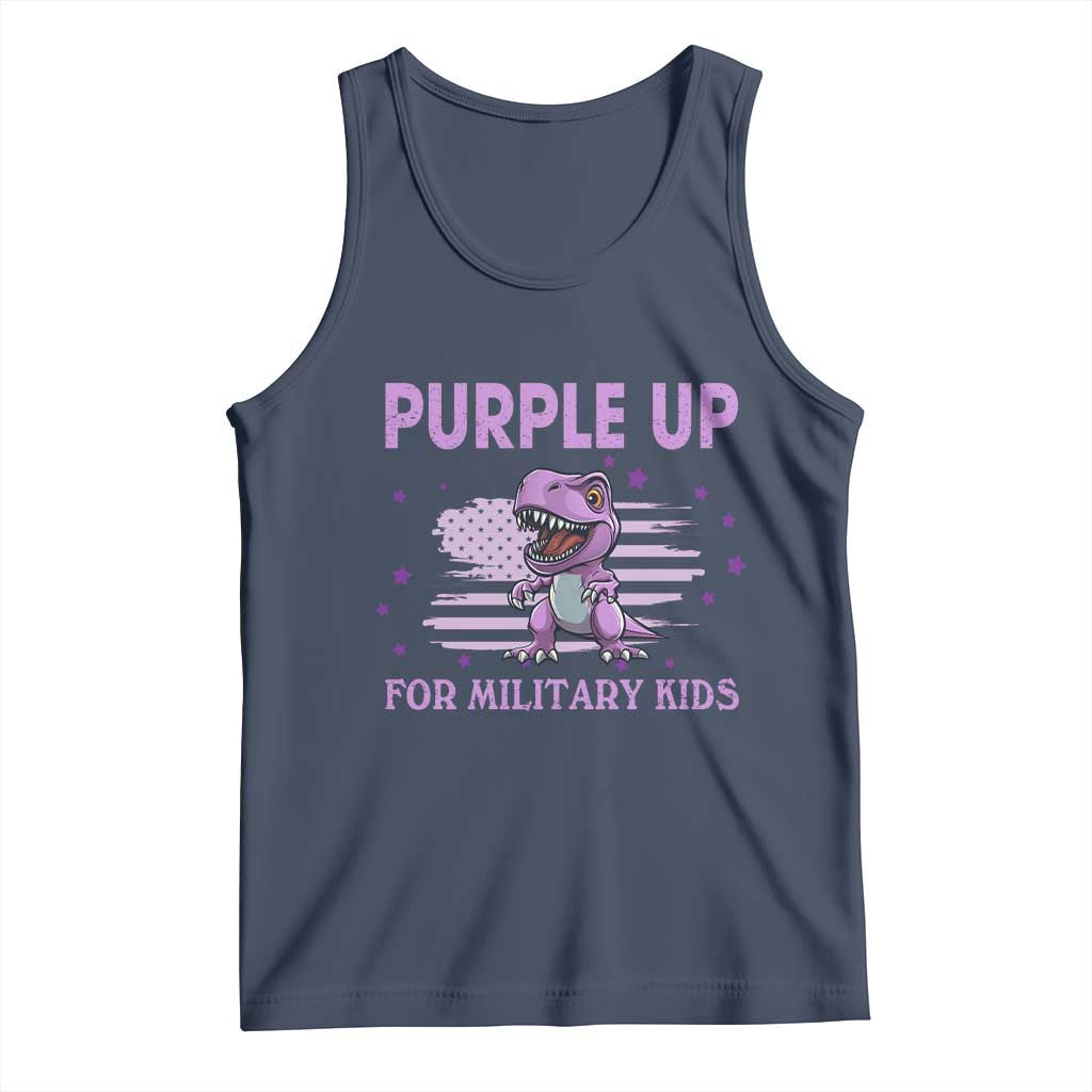 Purple Up For Military Kids Tank Top Military Child Month Dinosaur American Flag