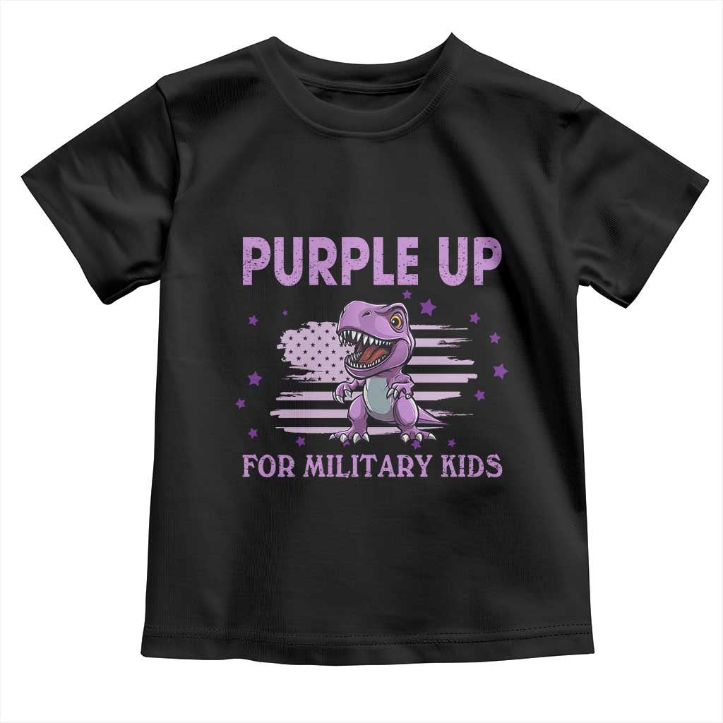 Purple Up For Military Kids Toddler T Shirt Military Child Month Dinosaur American Flag