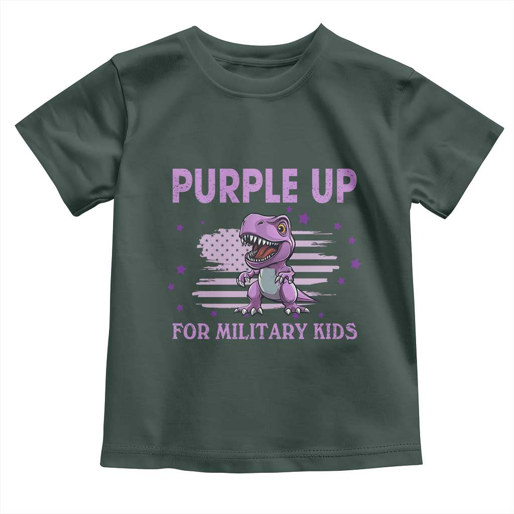 Purple Up For Military Kids Toddler T Shirt Military Child Month Dinosaur American Flag