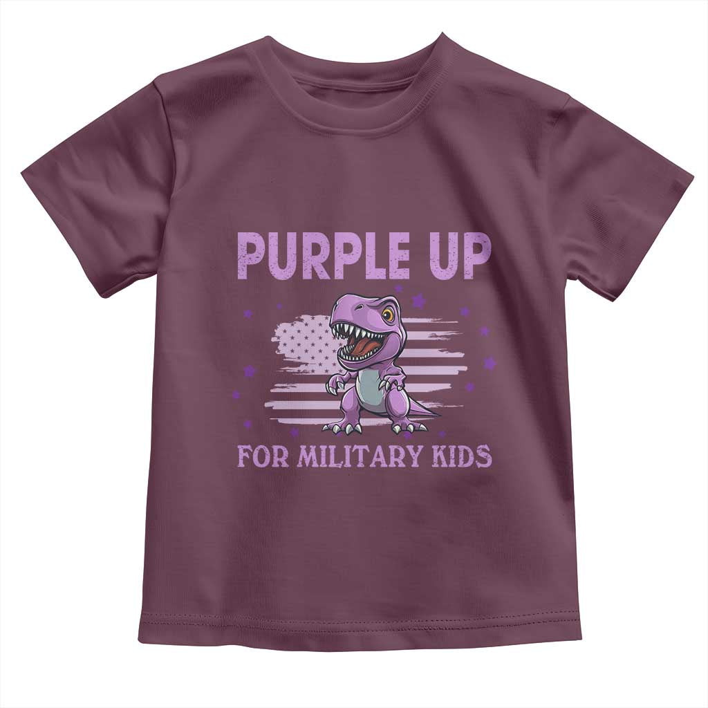 Purple Up For Military Kids Toddler T Shirt Military Child Month Dinosaur American Flag