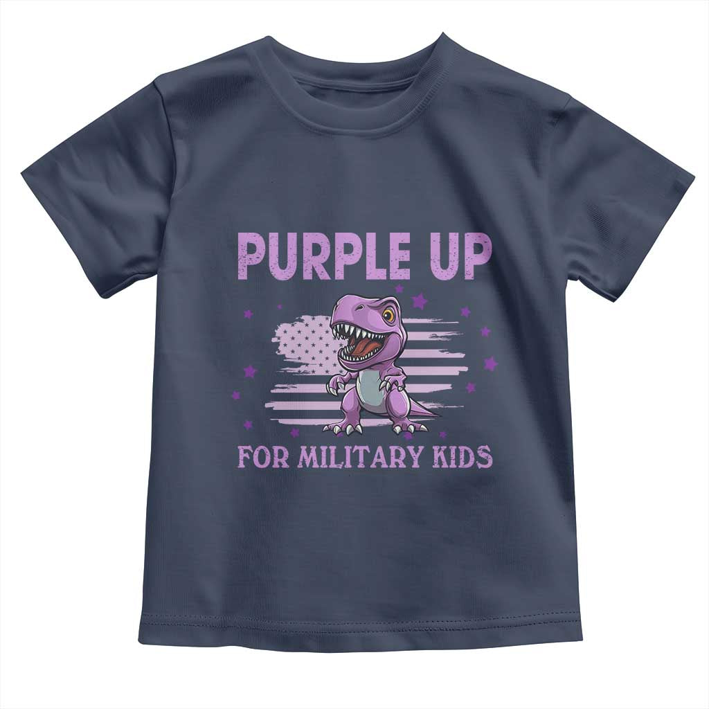 Purple Up For Military Kids Toddler T Shirt Military Child Month Dinosaur American Flag