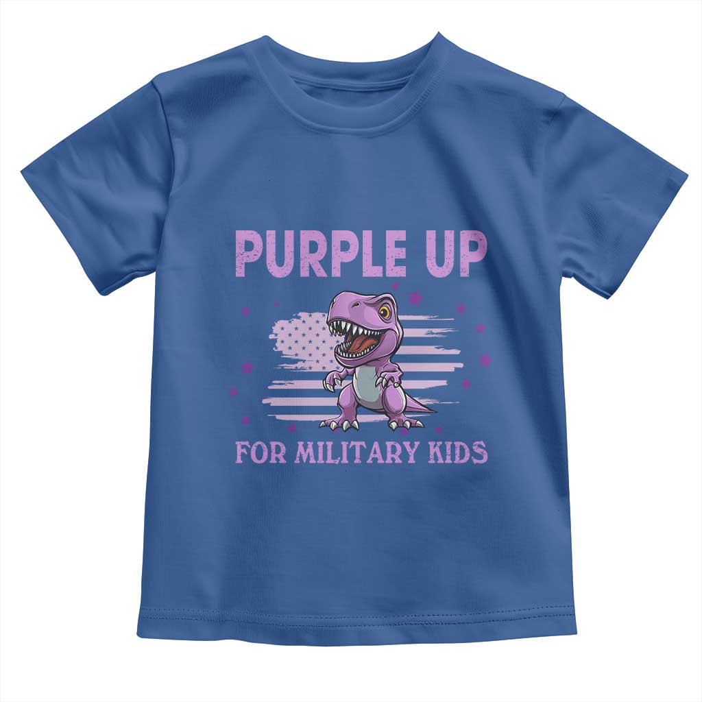 Purple Up For Military Kids Toddler T Shirt Military Child Month Dinosaur American Flag