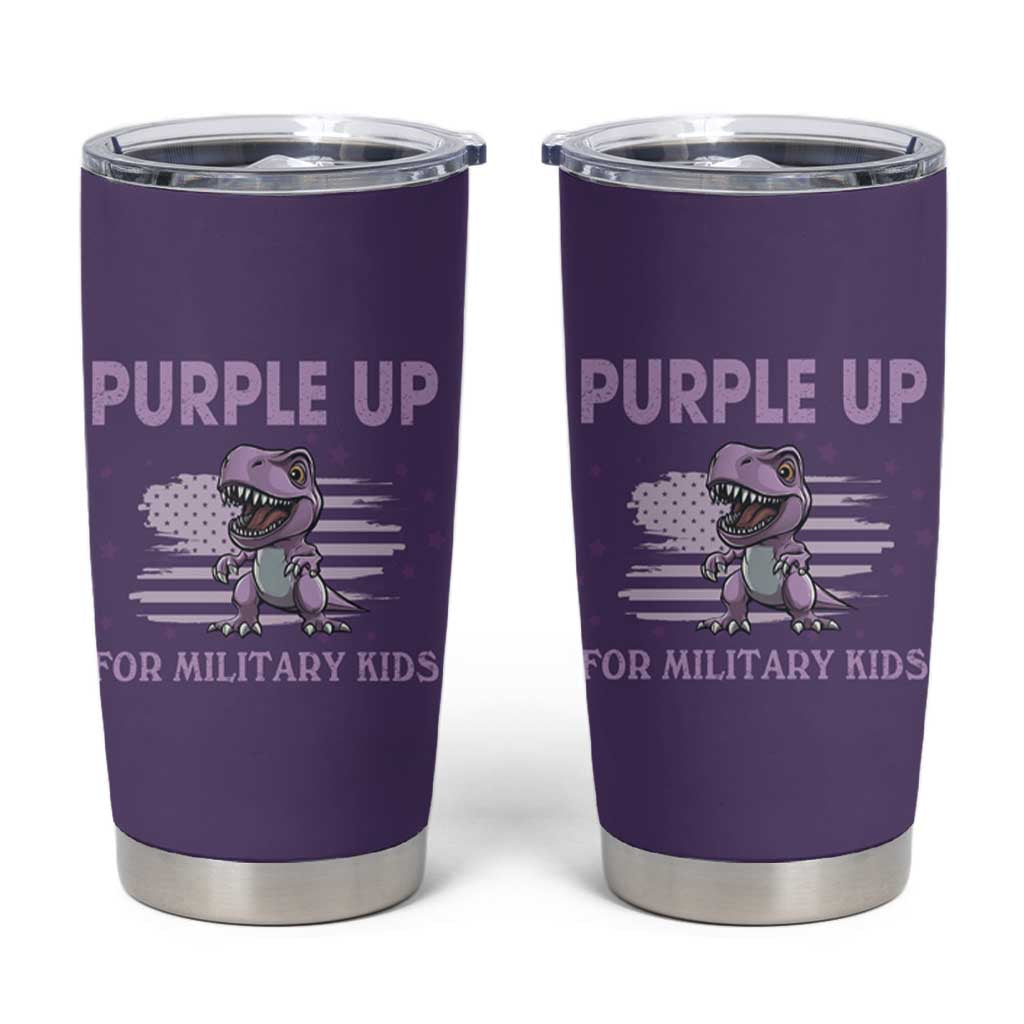 Purple Up For Military Kids Tumbler Cup Military Child Month Dinosaur American Flag