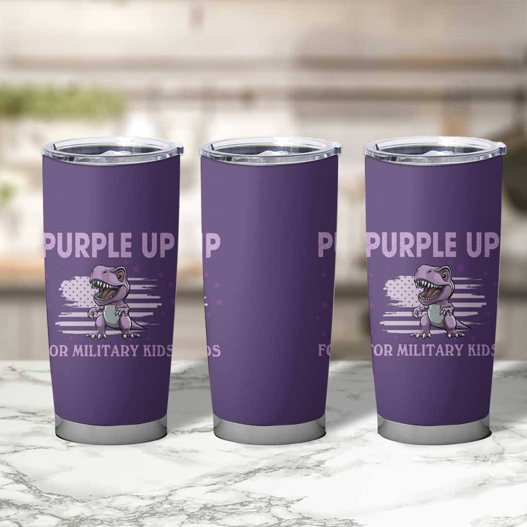 Purple Up For Military Kids Tumbler Cup Military Child Month Dinosaur American Flag