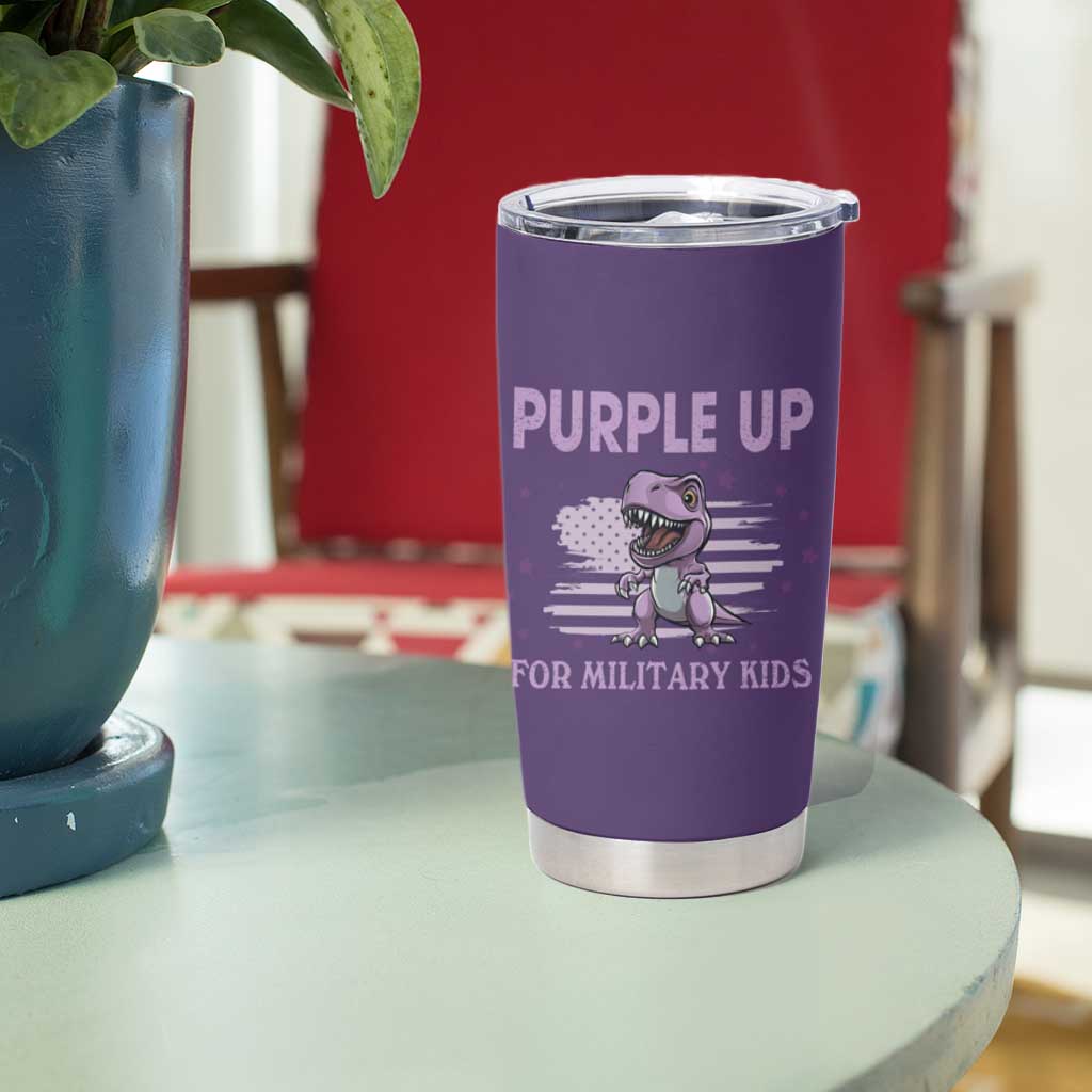 Purple Up For Military Kids Tumbler Cup Military Child Month Dinosaur American Flag