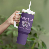 Purple Up For Military Kids Tumbler With Handle Military Child Month Dinosaur American Flag