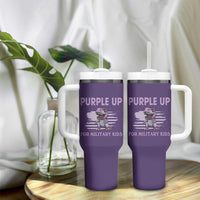 Purple Up For Military Kids Tumbler With Handle Military Child Month Dinosaur American Flag