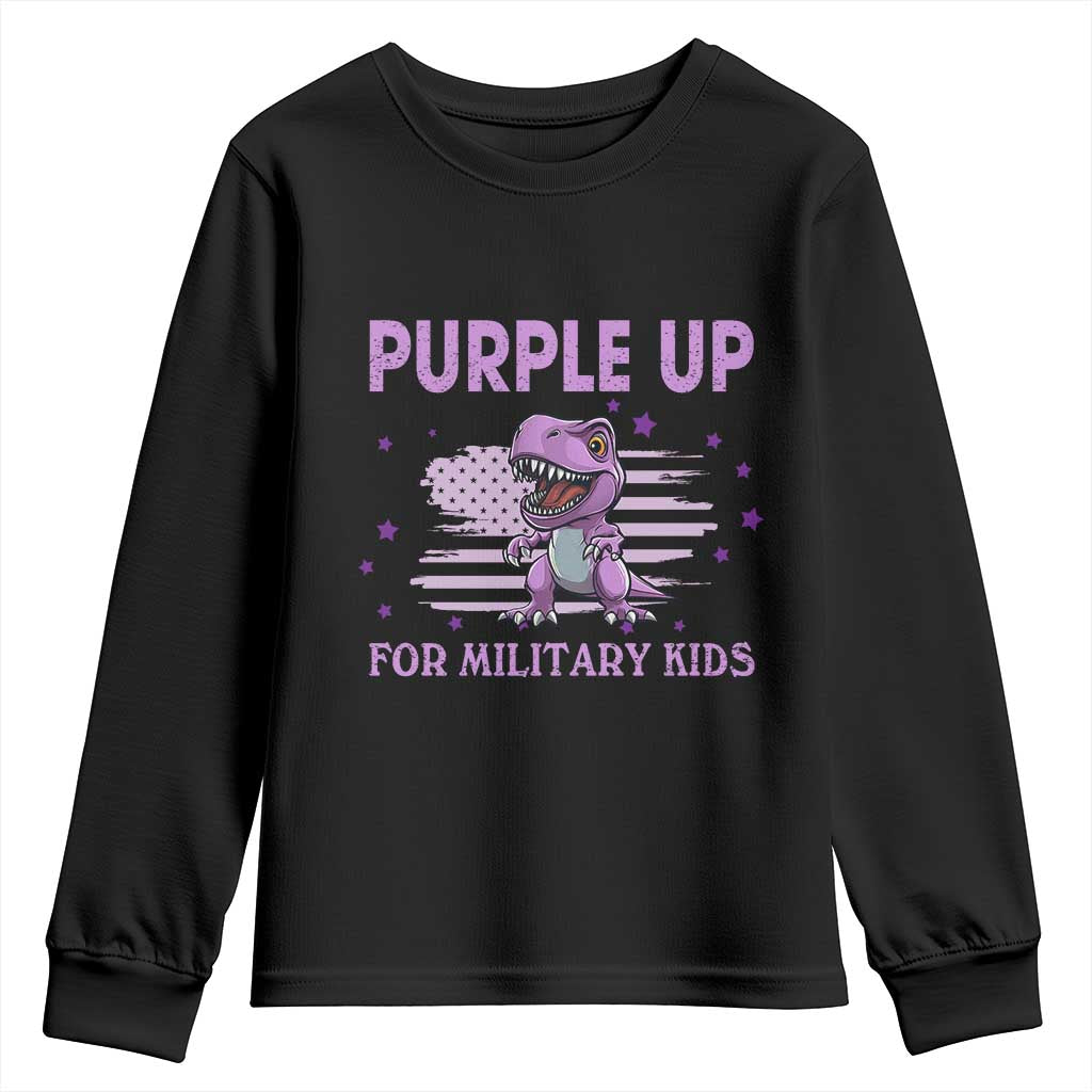 Purple Up For Military Kids Youth Sweatshirt Military Child Month Dinosaur American Flag