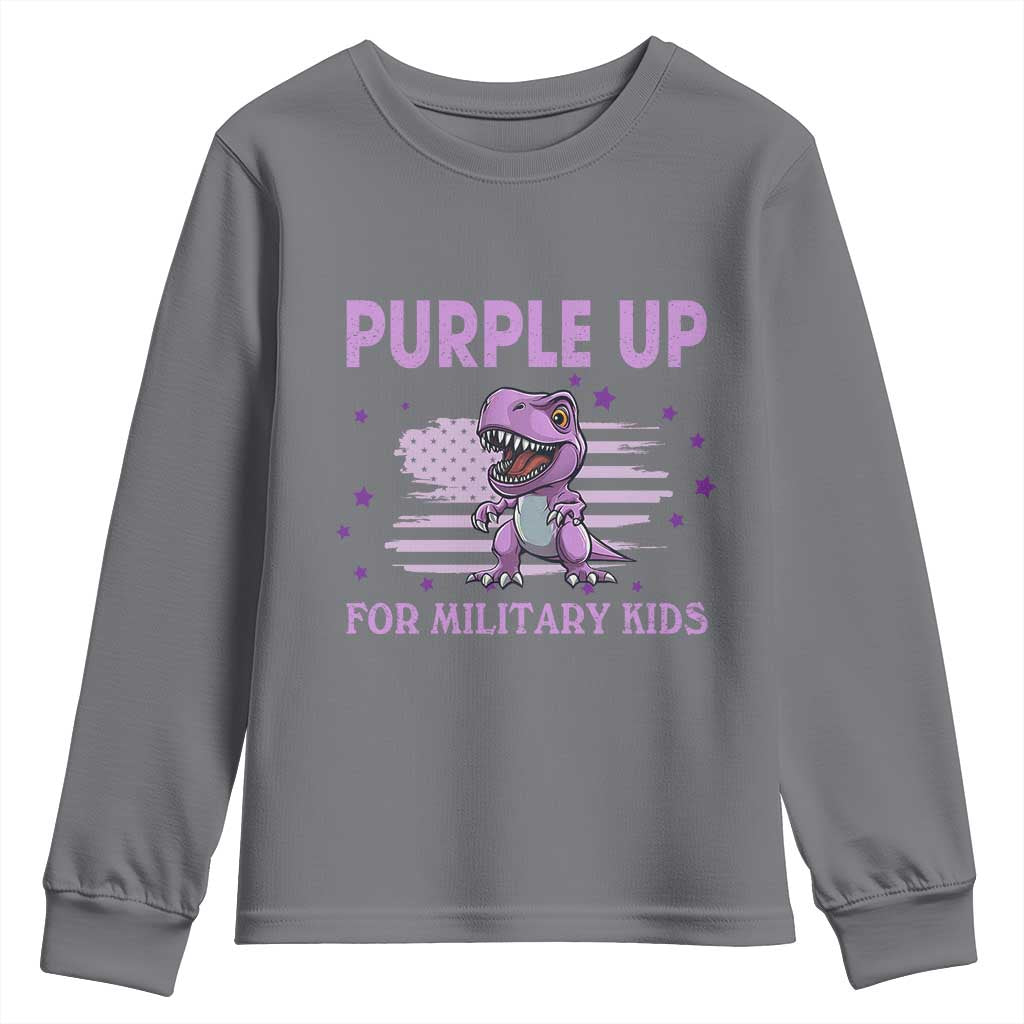 Purple Up For Military Kids Youth Sweatshirt Military Child Month Dinosaur American Flag