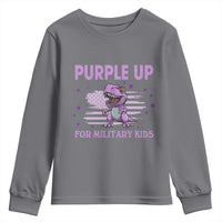 Purple Up For Military Kids Youth Sweatshirt Military Child Month Dinosaur American Flag
