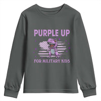 Purple Up For Military Kids Youth Sweatshirt Military Child Month Dinosaur American Flag