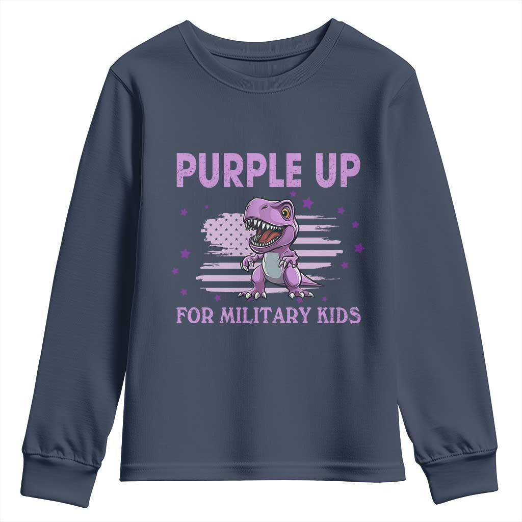 Purple Up For Military Kids Youth Sweatshirt Military Child Month Dinosaur American Flag