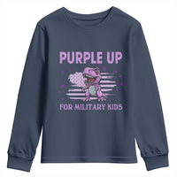 Purple Up For Military Kids Youth Sweatshirt Military Child Month Dinosaur American Flag