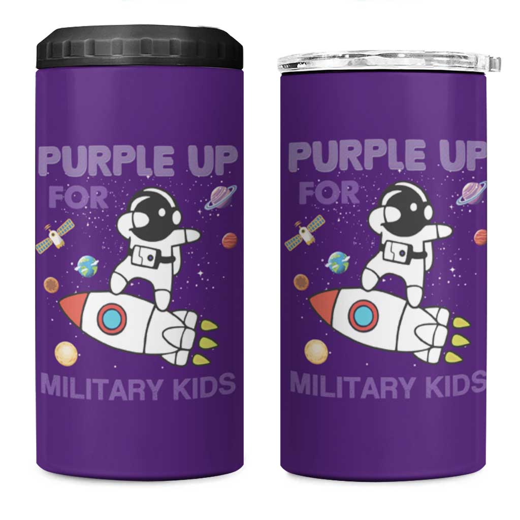 Purple Up For Military Kids 4 in 1 Can Cooler Tumbler Military Child Month Astronaut Outer Space