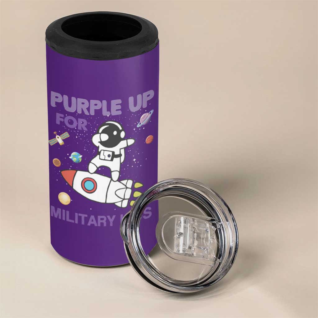 Purple Up For Military Kids 4 in 1 Can Cooler Tumbler Military Child Month Astronaut Outer Space