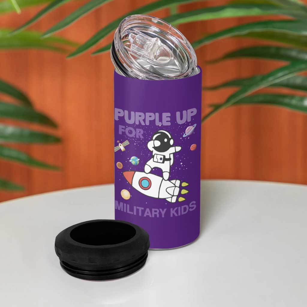 Purple Up For Military Kids 4 in 1 Can Cooler Tumbler Military Child Month Astronaut Outer Space