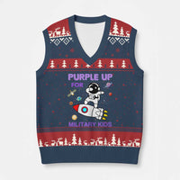 Purple Up For Military Kids V-Neck Knit Sweater Vest Military Child Month Astronaut Outer Space - Wonder Print Shop