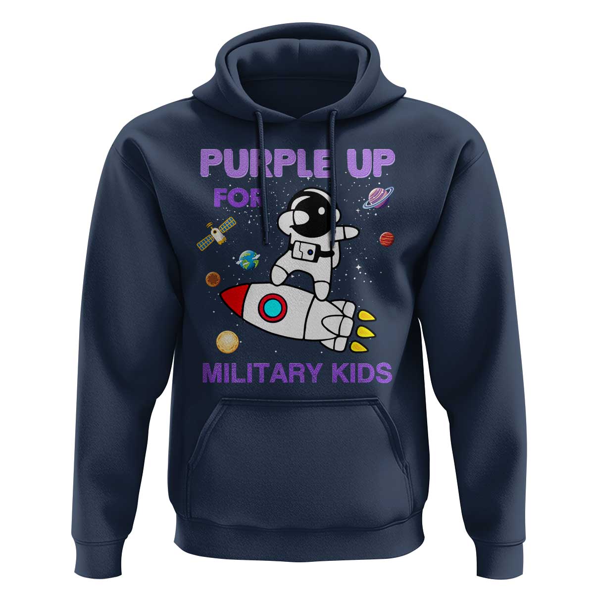 Purple Up For Military Kids Hoodie Military Child Month Astronaut Outer Space