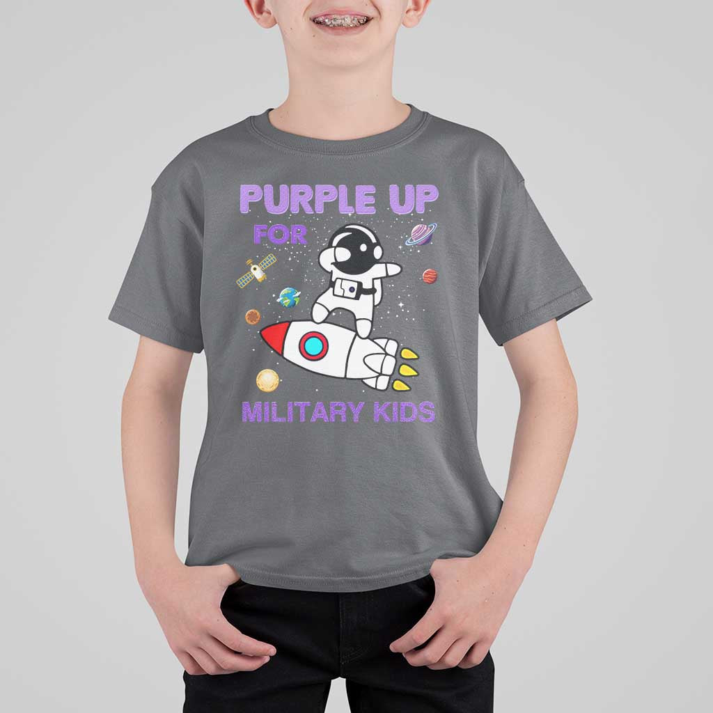 Purple Up For Military Kids T Shirt For Kid Military Child Month Astronaut Outer Space