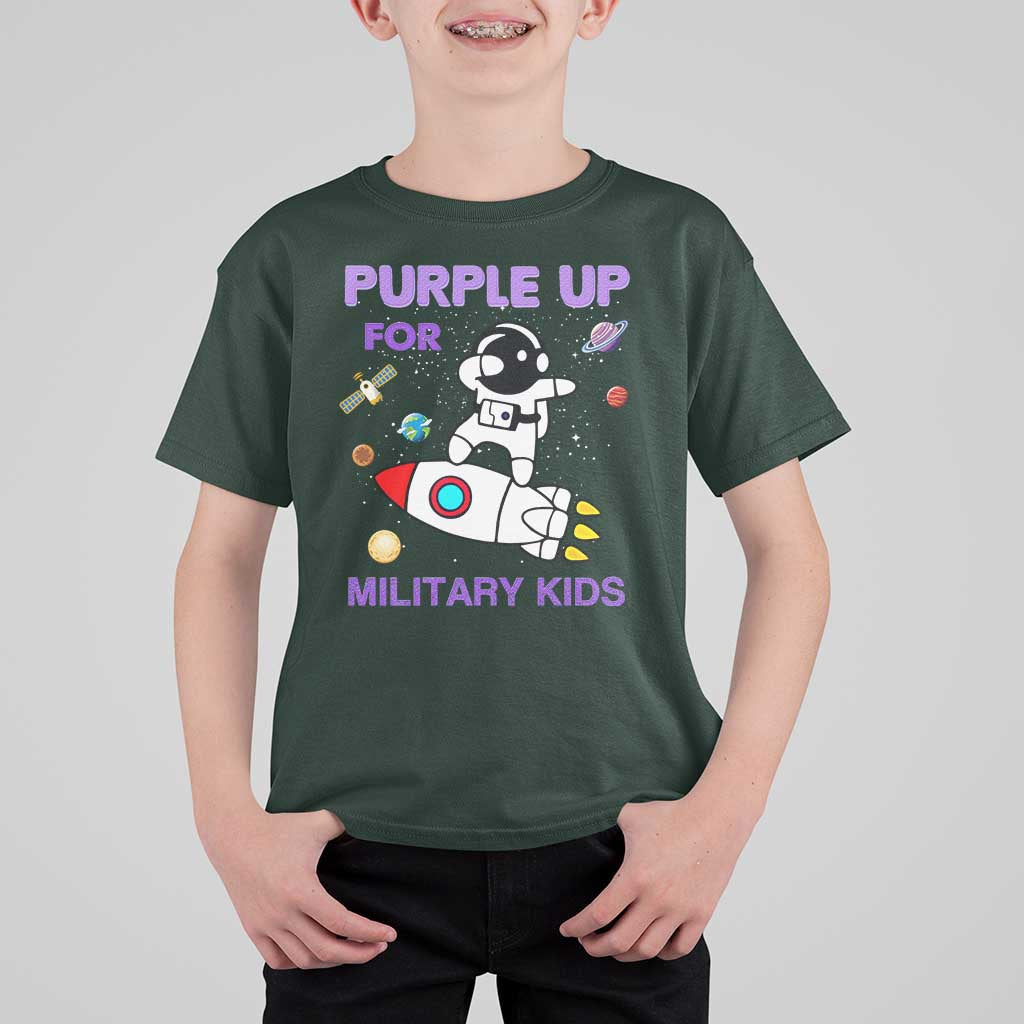 Purple Up For Military Kids T Shirt For Kid Military Child Month Astronaut Outer Space