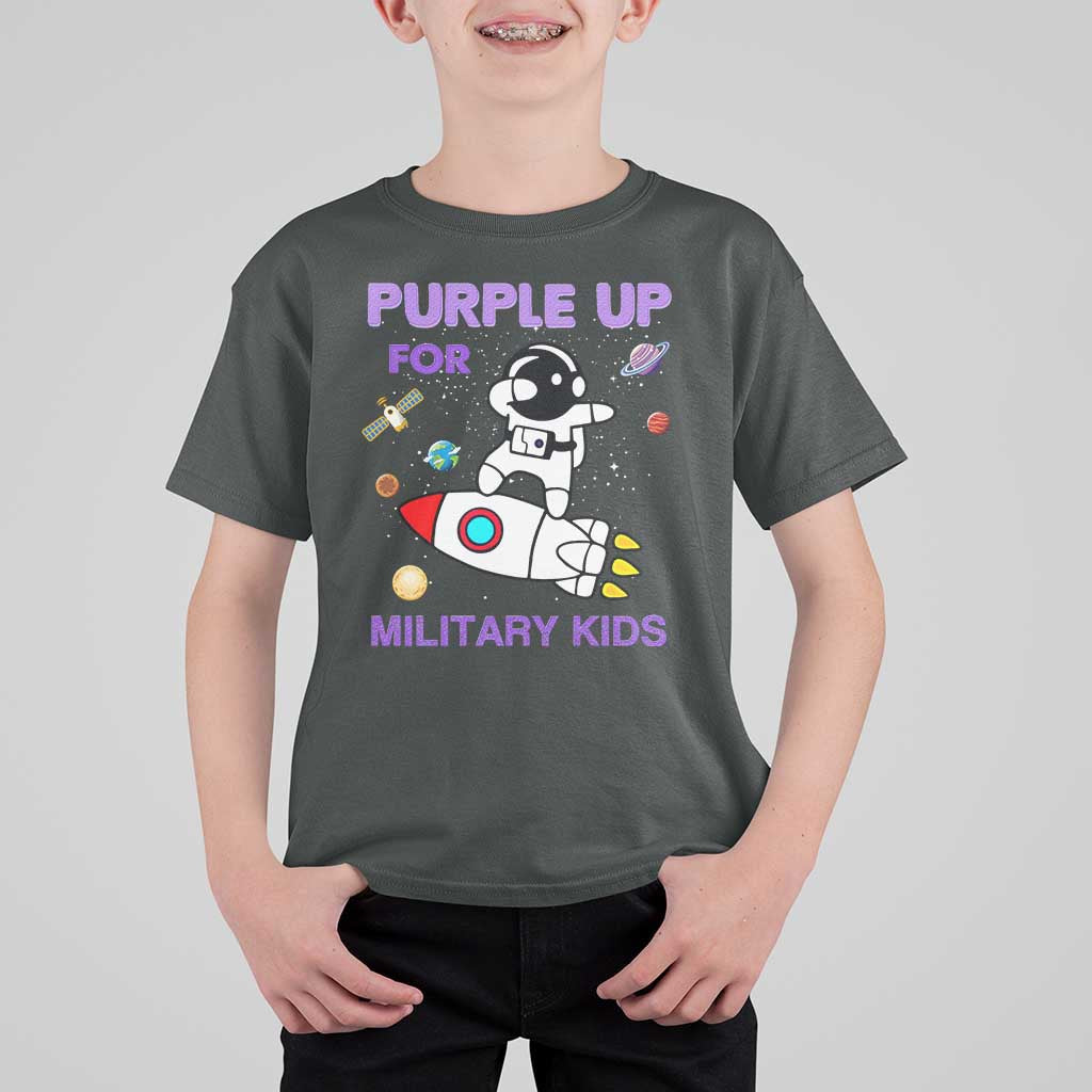 Purple Up For Military Kids T Shirt For Kid Military Child Month Astronaut Outer Space
