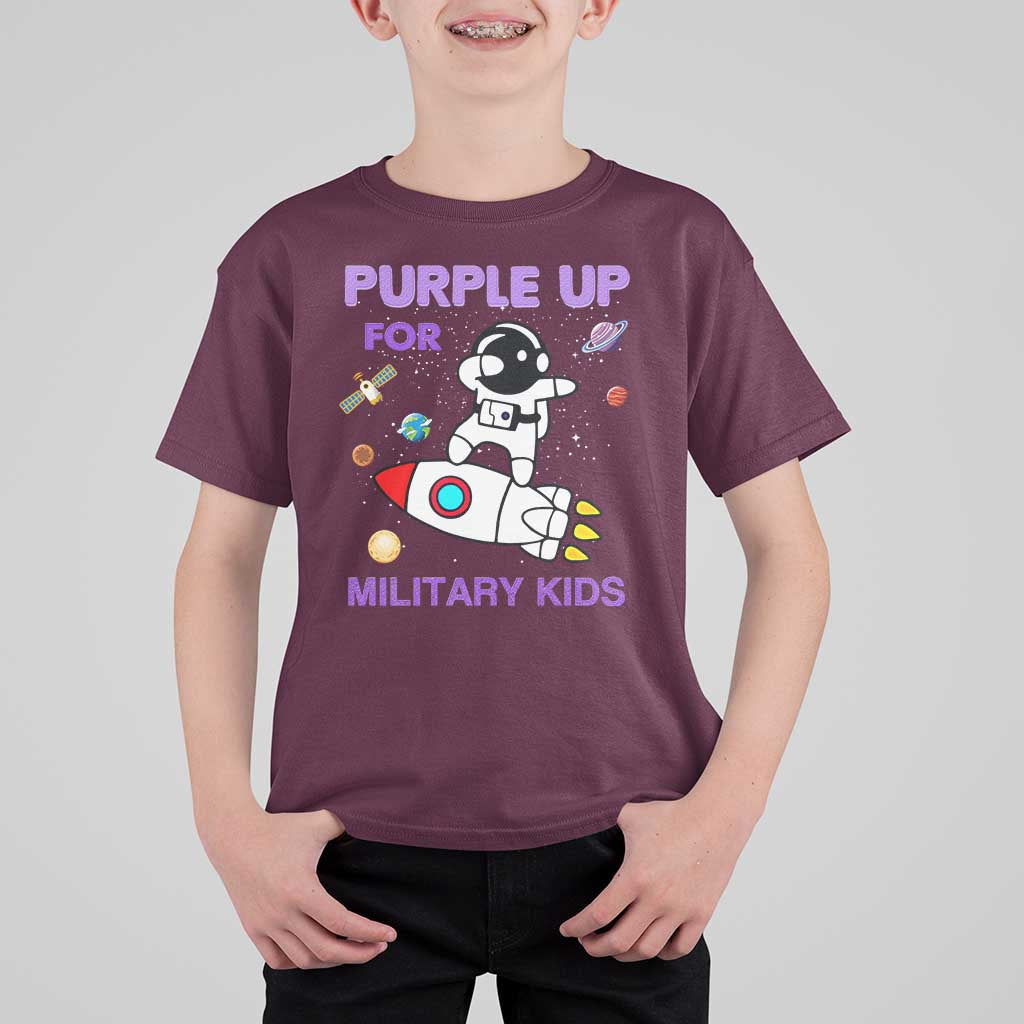 Purple Up For Military Kids T Shirt For Kid Military Child Month Astronaut Outer Space