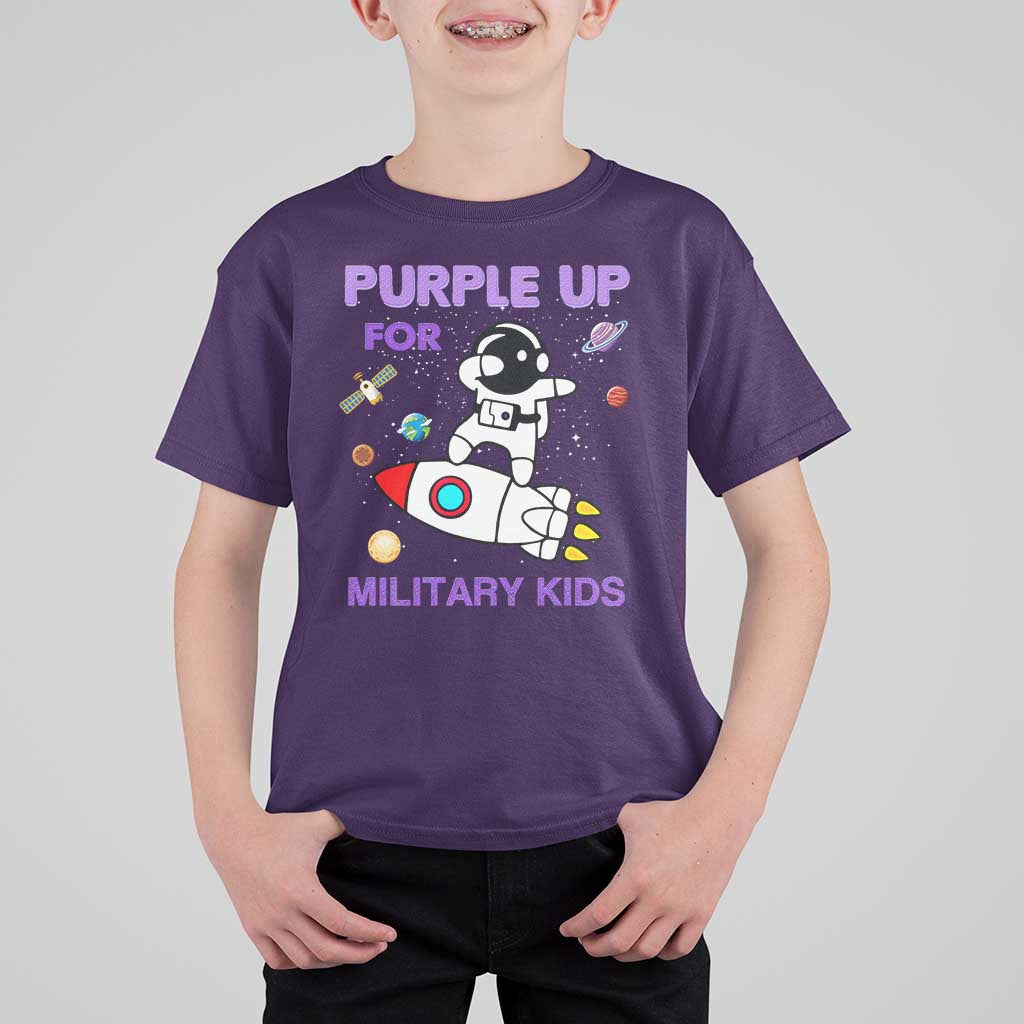 Purple Up For Military Kids T Shirt For Kid Military Child Month Astronaut Outer Space