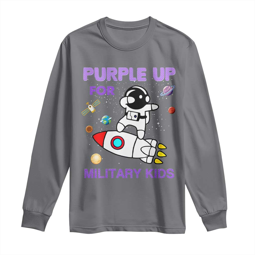 Purple Up For Military Kids Long Sleeve Shirt Military Child Month Astronaut Outer Space