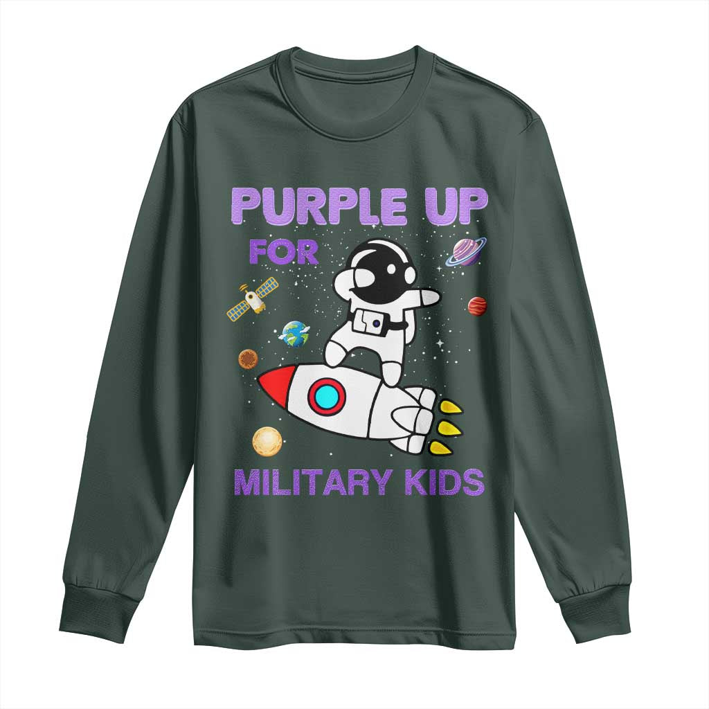 Purple Up For Military Kids Long Sleeve Shirt Military Child Month Astronaut Outer Space