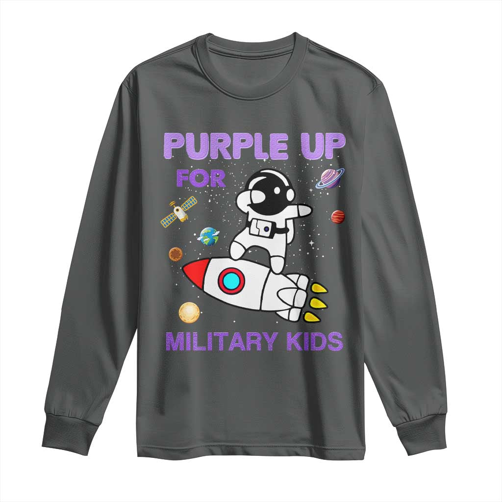 Purple Up For Military Kids Long Sleeve Shirt Military Child Month Astronaut Outer Space