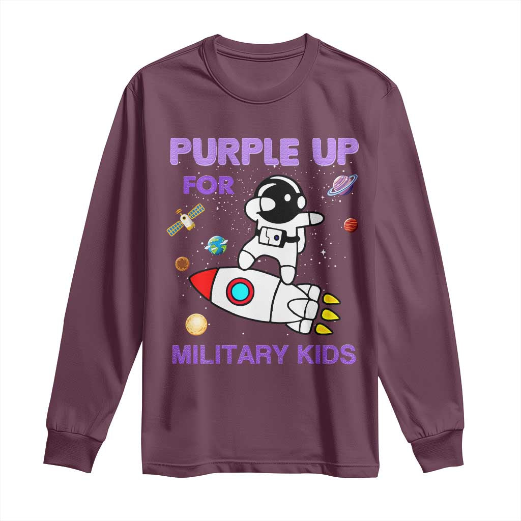 Purple Up For Military Kids Long Sleeve Shirt Military Child Month Astronaut Outer Space