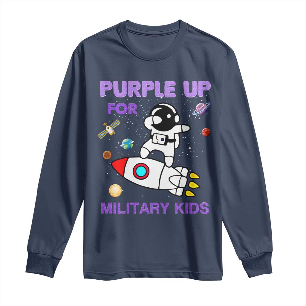 Purple Up For Military Kids Long Sleeve Shirt Military Child Month Astronaut Outer Space