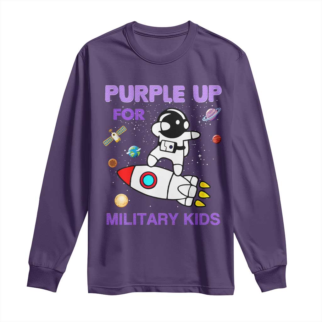 Purple Up For Military Kids Long Sleeve Shirt Military Child Month Astronaut Outer Space