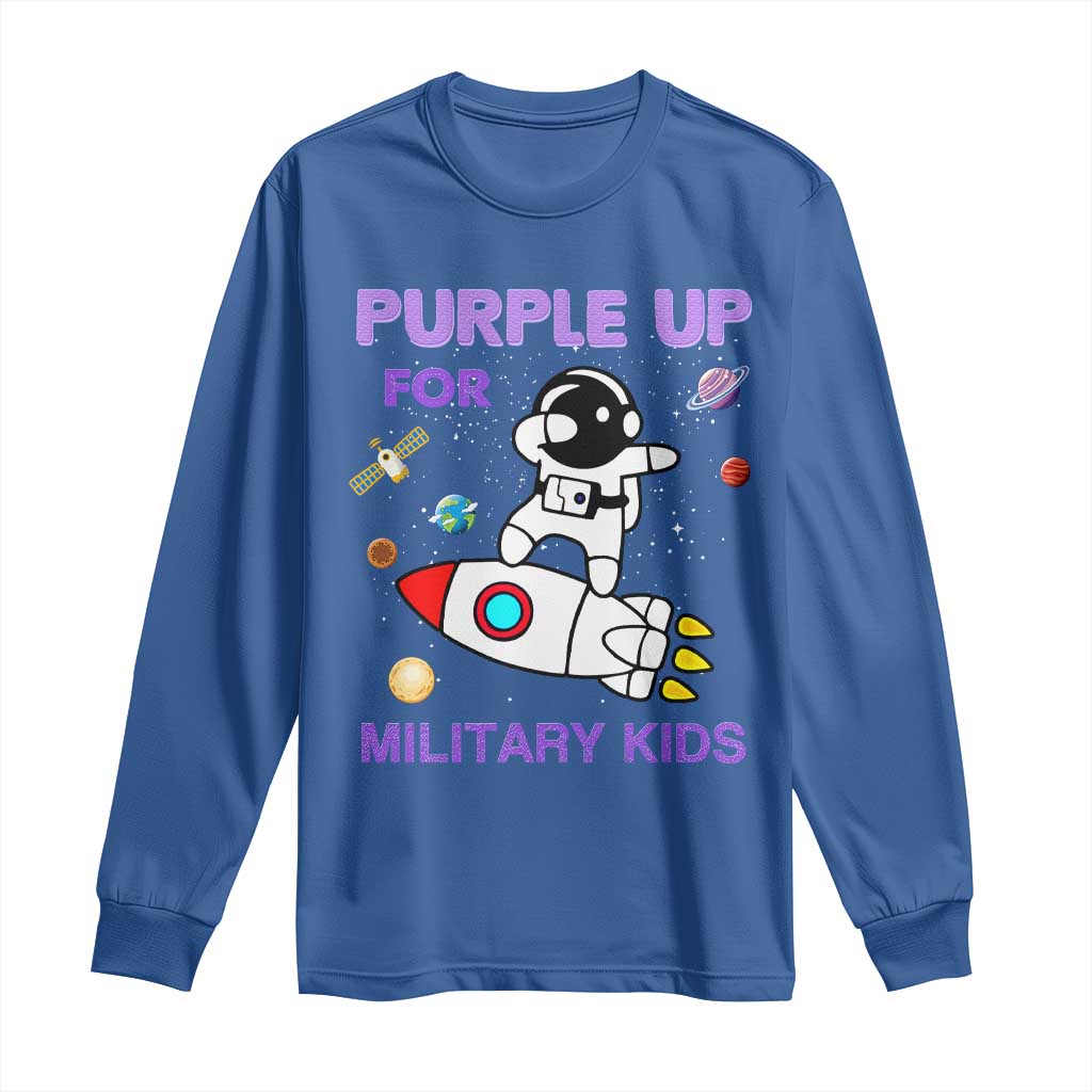 Purple Up For Military Kids Long Sleeve Shirt Military Child Month Astronaut Outer Space