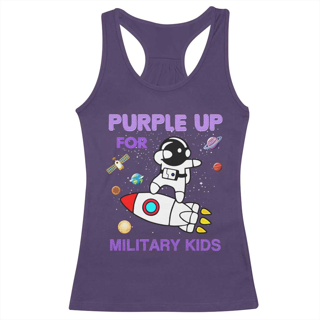 Purple Up For Military Kids Racerback Tank Top Military Child Month Astronaut Outer Space
