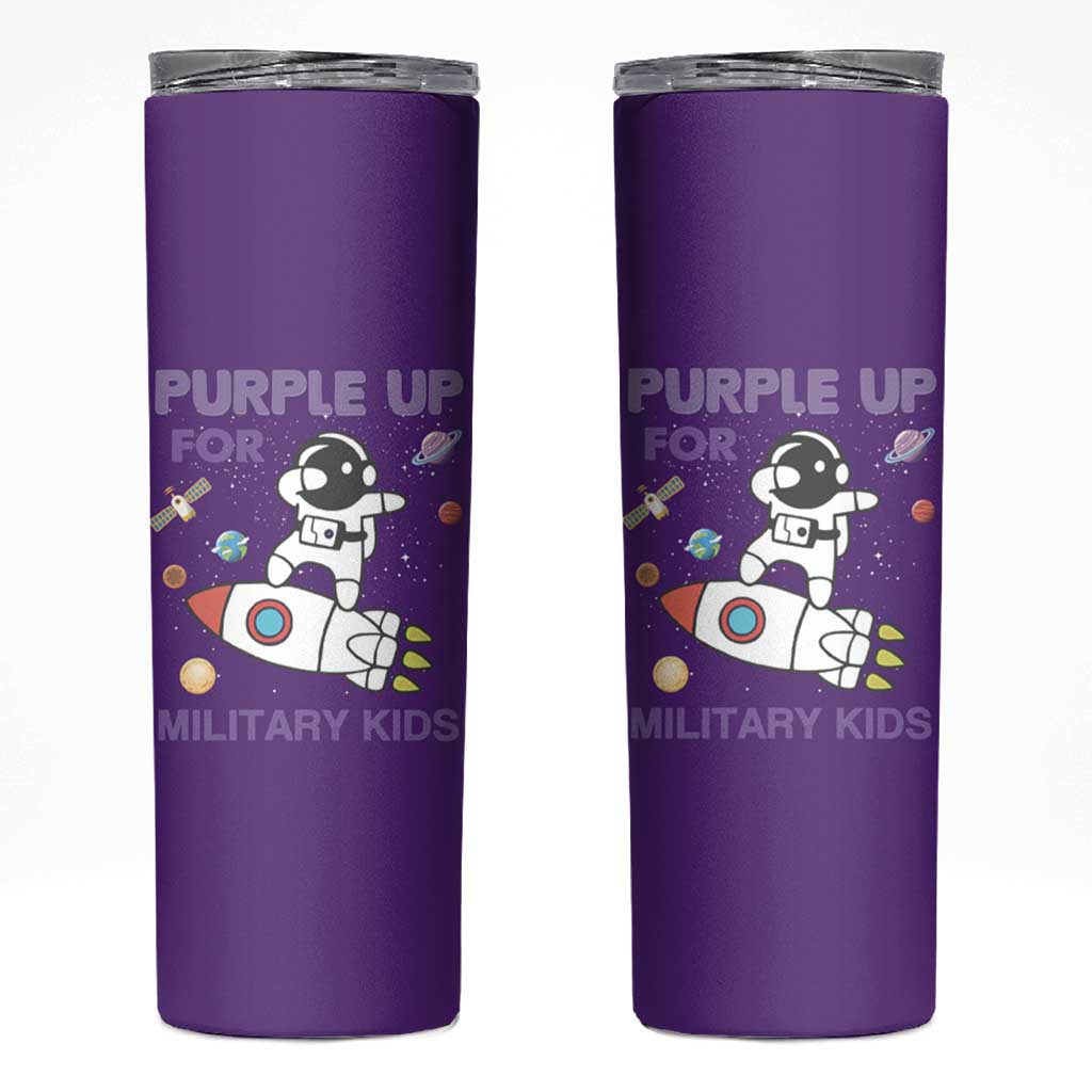 Purple Up For Military Kids Skinny Tumbler Military Child Month Astronaut Outer Space