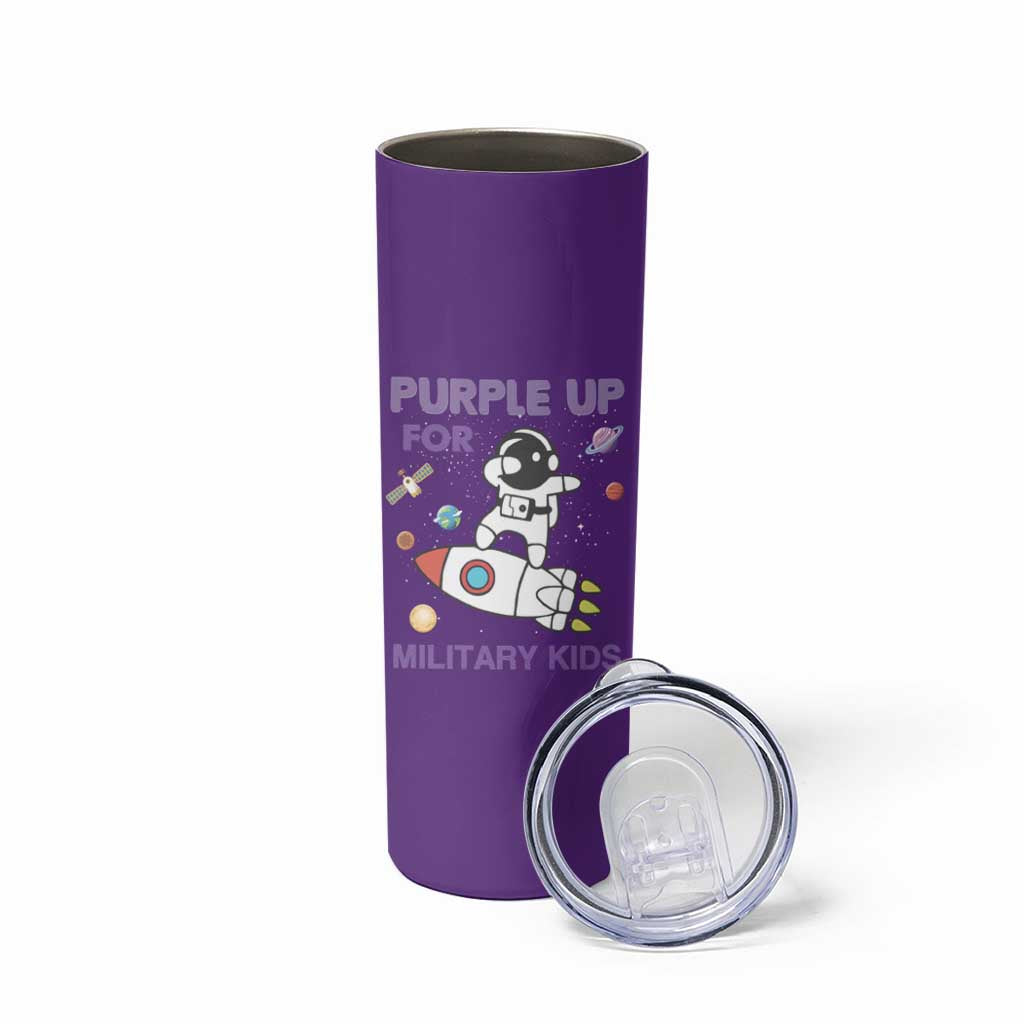 Purple Up For Military Kids Skinny Tumbler Military Child Month Astronaut Outer Space