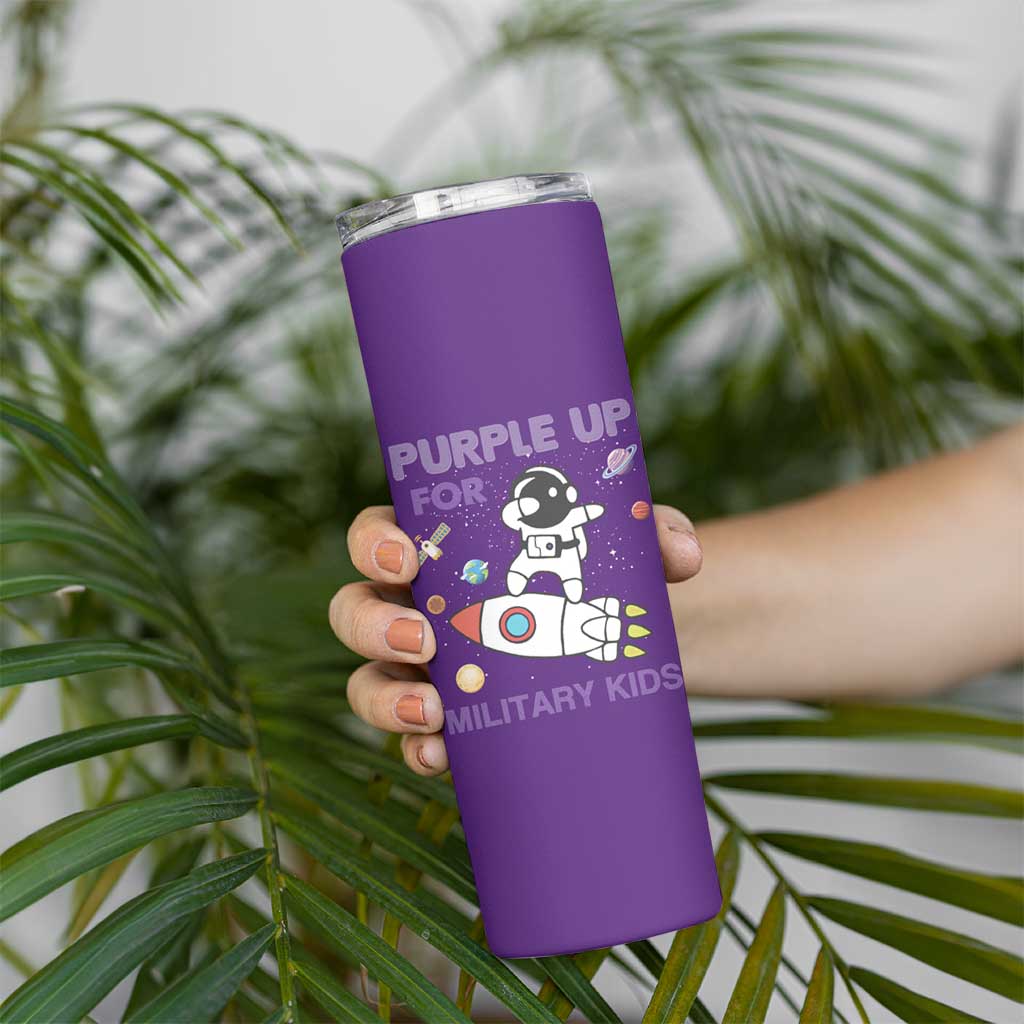 Purple Up For Military Kids Skinny Tumbler Military Child Month Astronaut Outer Space